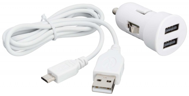 Mini chargeur allume cigare micro USB (blanc) – Packshot