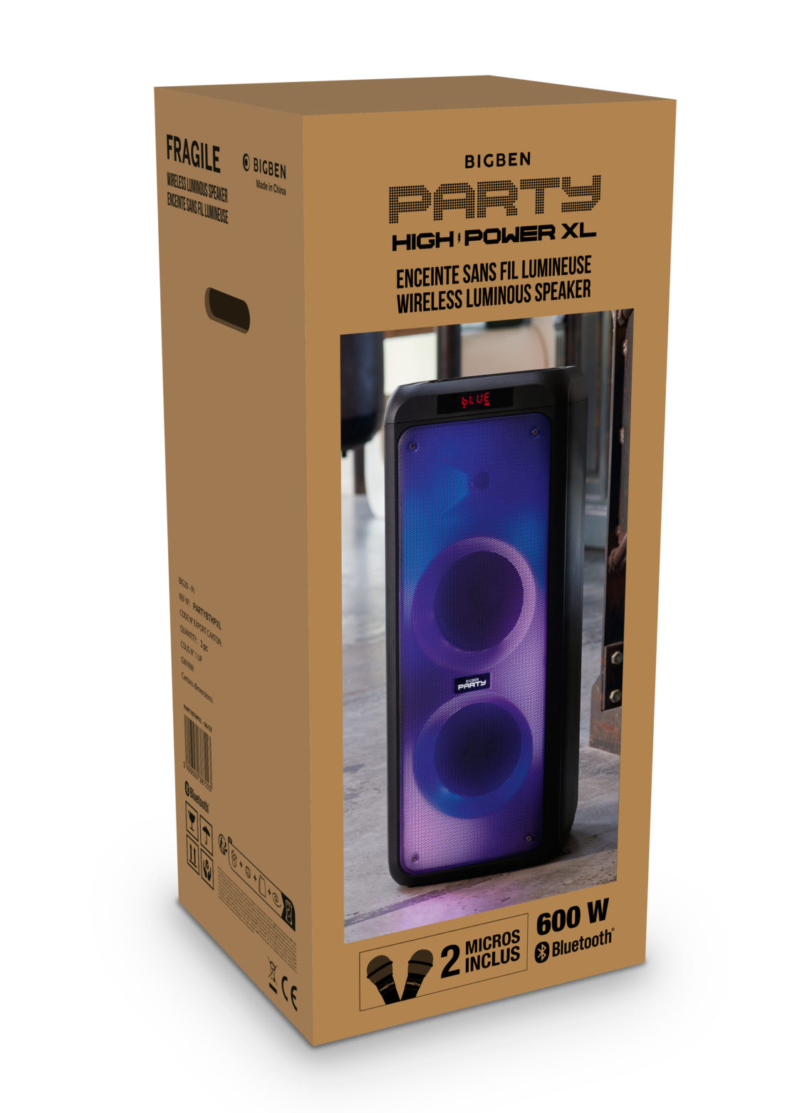 Enceinte Bluetooth avec Microphone Filaire, Puissance 50W et Effets  Lumineux, Bigben Party BT Lite - Bleu - Français