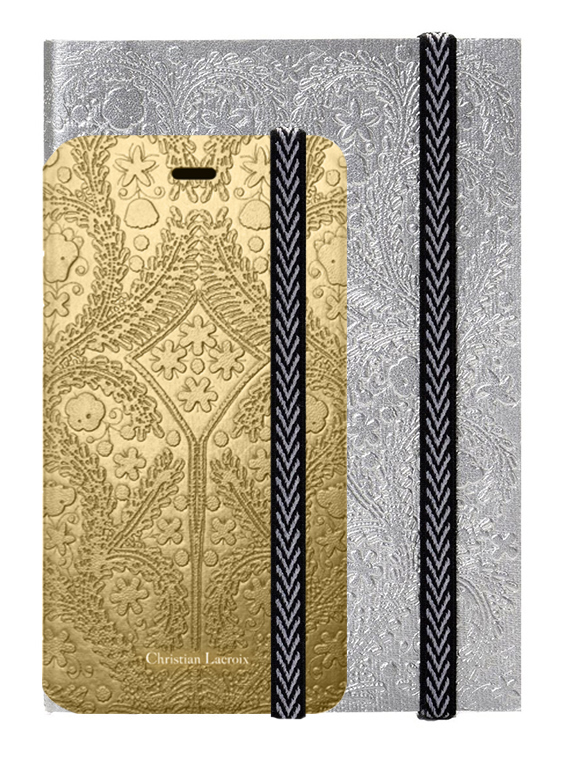 CHRISTIAN LACROIX folio case "Paseo" (Gold) + notebook "Paseo" (Silver) - Packshot